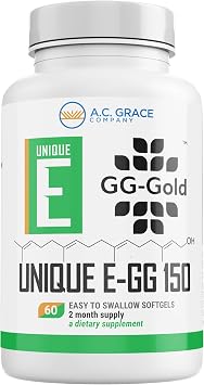 UNIQUE E A.C. Grace Company GG-Gold - 150mg Geranylgeraniol Supplement - Premium Annatto-Derived GG for Statin Users, Cellular Energy, Muscle & Bone Health - 60 Softgels