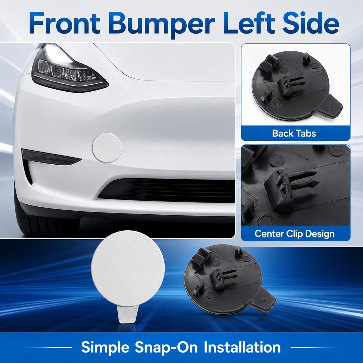 FZJDSD Front Bumper Tow Hook Cover Compatible with Tesla Model Y 2020 2021 2022 Left Driver Side Pearl White Towing Eye Cap Snap-On 1493746-S3-A 149374600A