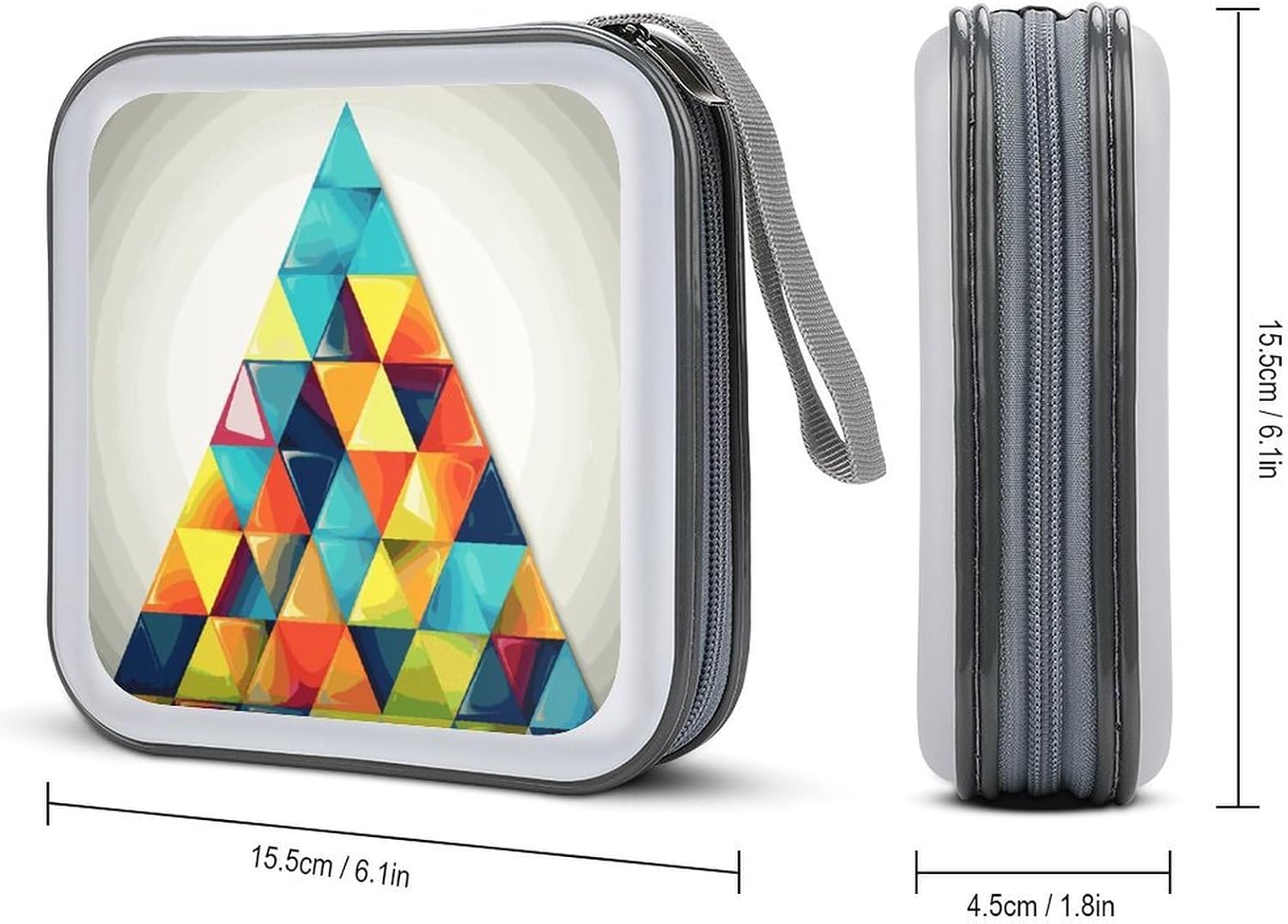 40-Sheet Capacity CD Case Storage Bag,Colorful Triangle Printed Large Capacity CD Protective Storage Organizer Portable DVD Case for Car, Home,Office,Travel image 2