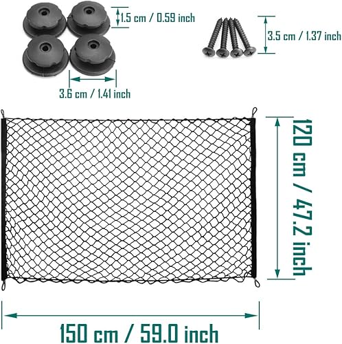 Miniatura 9 de GIE.TOP Red organizadora de almacenamiento para maletero de carga trasera de automóvil, 4 puntos de montaje de ganchos, organizadores de malla, red