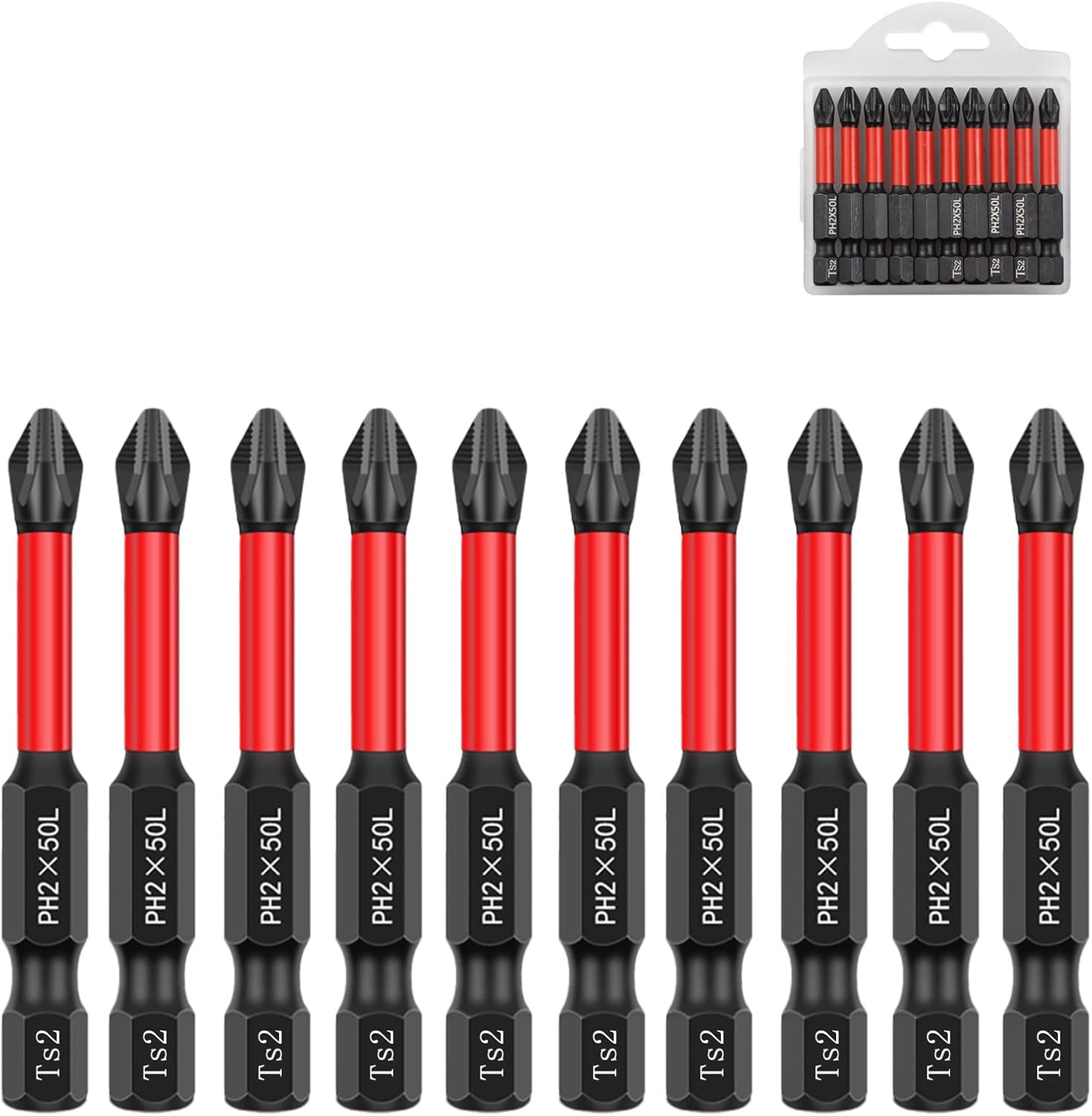 PH2 Magnetic Drill Bits 10-Pack, 2-Inch S2 Steel, Screwdriver Bits wiht Anti-Slip, 1/4” Hex Shank, Impact-Ready Driver Bit Set for Drill, Manual or Electric Use