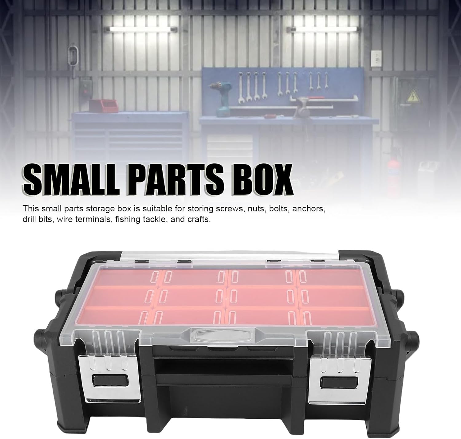 WALFRONT Small Parts Organizer, 18 Compartment Dual Layer Storage Box with Removable Dividers, for Screws Nuts Bolts and Small Hardware Tools Storage