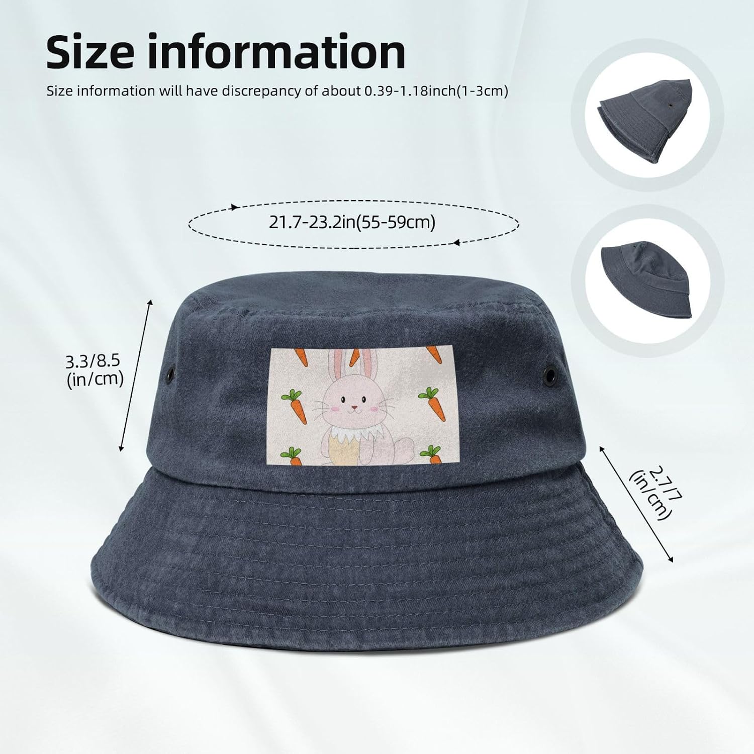 Smiling Rabbit Printed Cowboy Fisherman hat, Suitable for Outdoor Fishing Beach Party Fisherman hat Hip-hop hat, Navy Blue