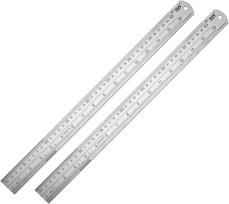Regla de metal de 16 pulgadas de acero inoxidable, paquete de 2 | A prueba de herrumbre, Borde recto, Marcas precisas, Lectura clara