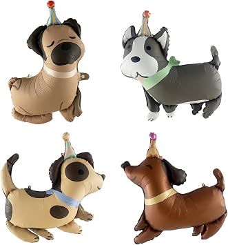 4PCS Dog Mylar Balloons Set Paw Print Foil Balloons Dog Character Party Decorations Paw Party Balloons for Pets Dog Birthday Party Decoration