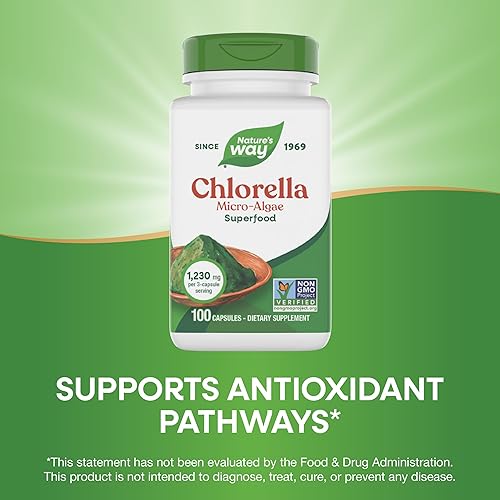 Miniatura 4 de Nature's Way Chlorella Micro-Algae, Superfood, Supports Antioxidant Pathways*, 1,230 mg per 3-Capsule Serving, Vegetarian, Non-GMO Project Verified,