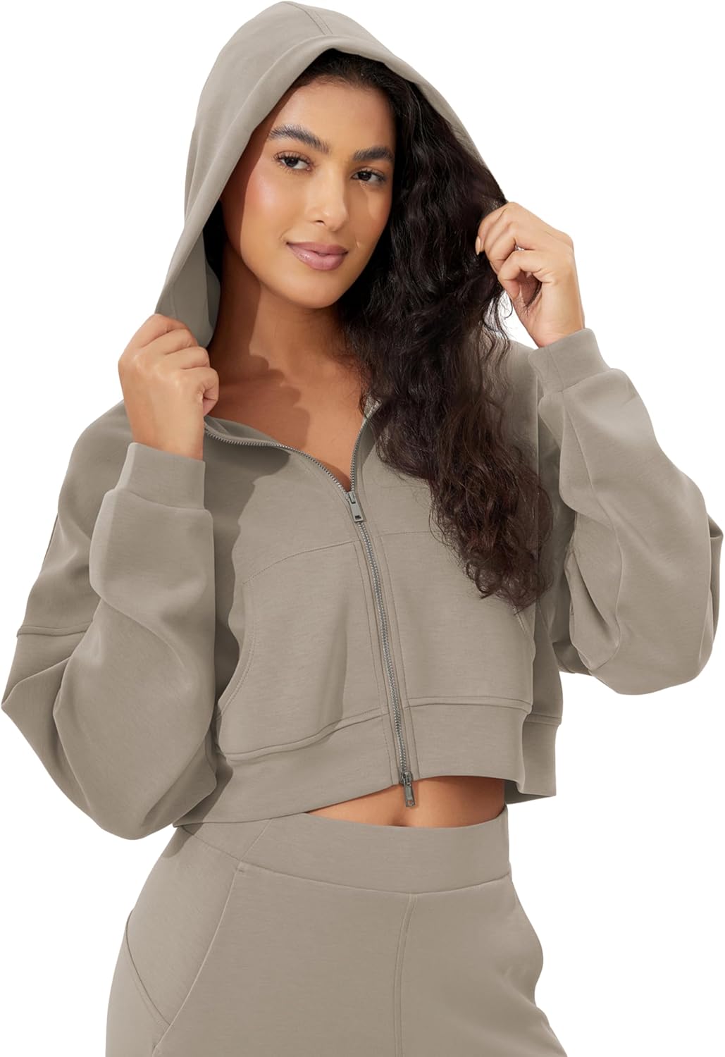 ODODOS Women’s Modal Soft Full-Zip Cropped Hoodies with Pockets Long Sleeve Crop Casual Sweatshirts