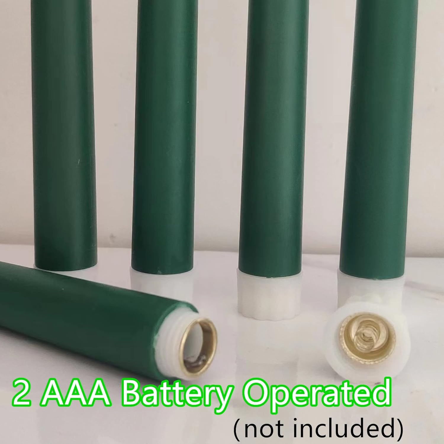 6 Pack Green Flameless Taper Candles with Remote Timer, Flickering Battery Operated LED Candlesticks Set of 6