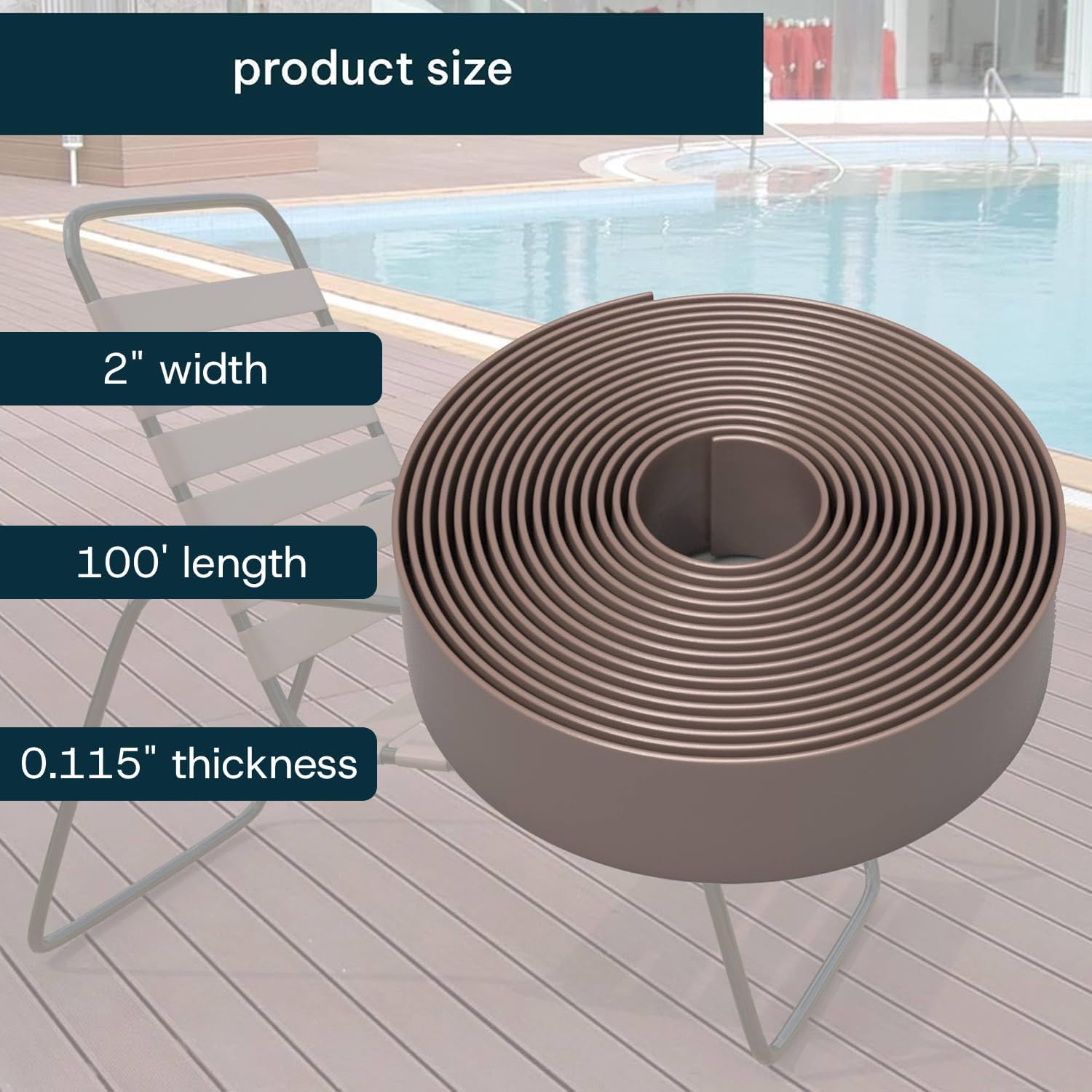 2 Inch Wide, 100ft Long Vinyl Strap - Replacement Straps for Patio Chairs - Vinyl Strapping for Patio Furniture Repair - Durable Seat Repair Kit for Lawn Chairs, Outdoor Furniture (Adobe)