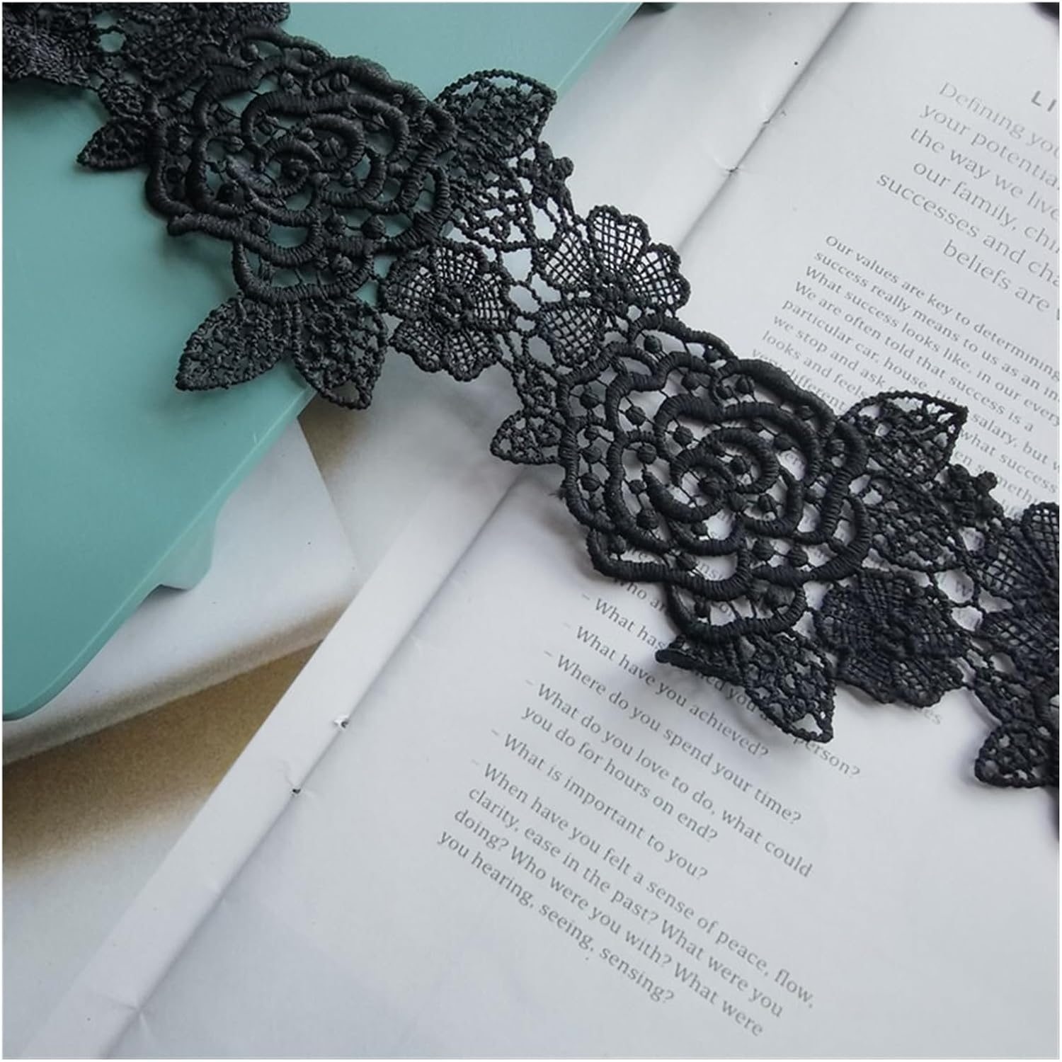 Boutique Water Soluble Milk Silk Lace Rose Hollow Lace Accessories 6 Meters(Black)