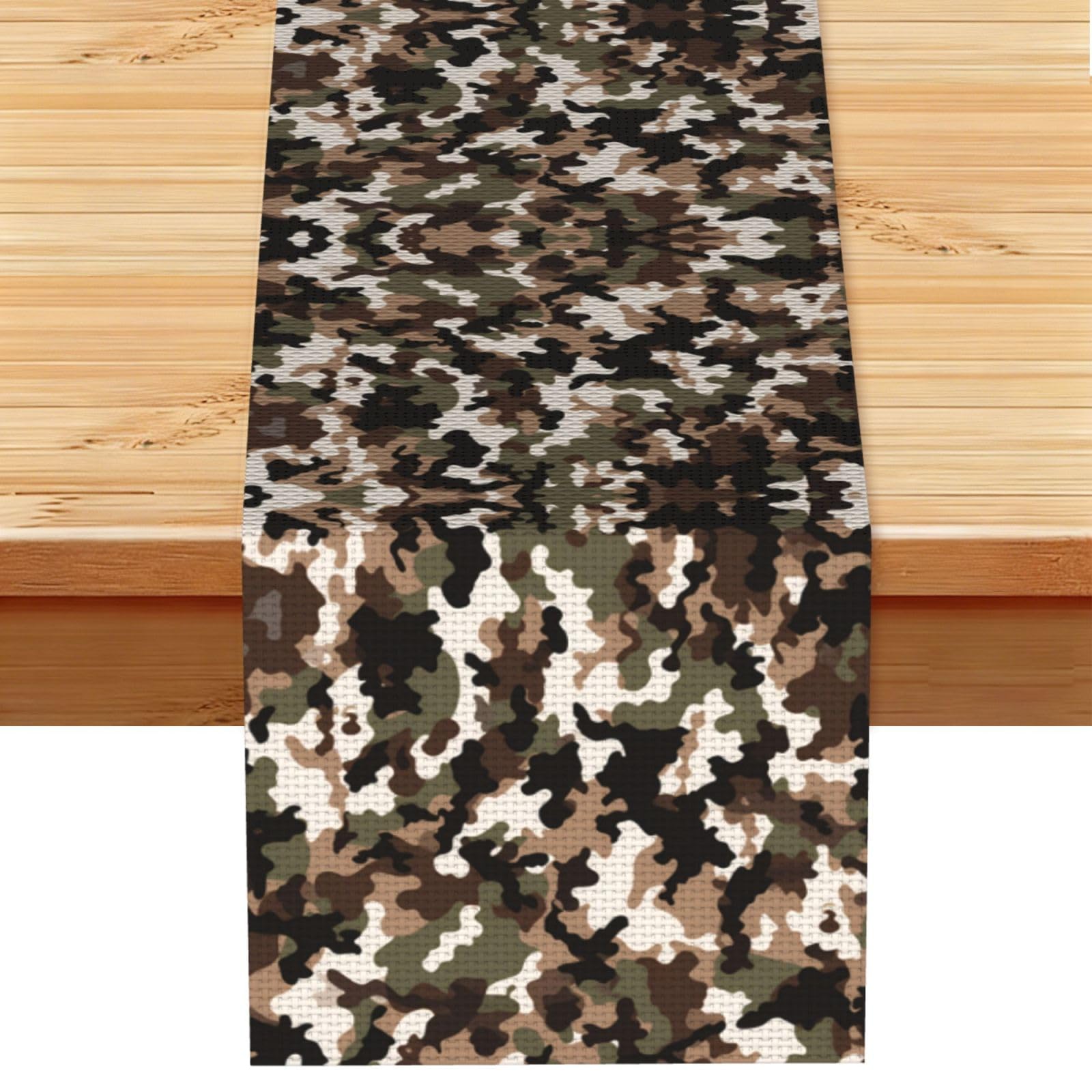 Dense Olive Camo Printed Table Runner 13 x 72, Wrinkle Resistant Decor for Dining Table Coffee Table Fireplace