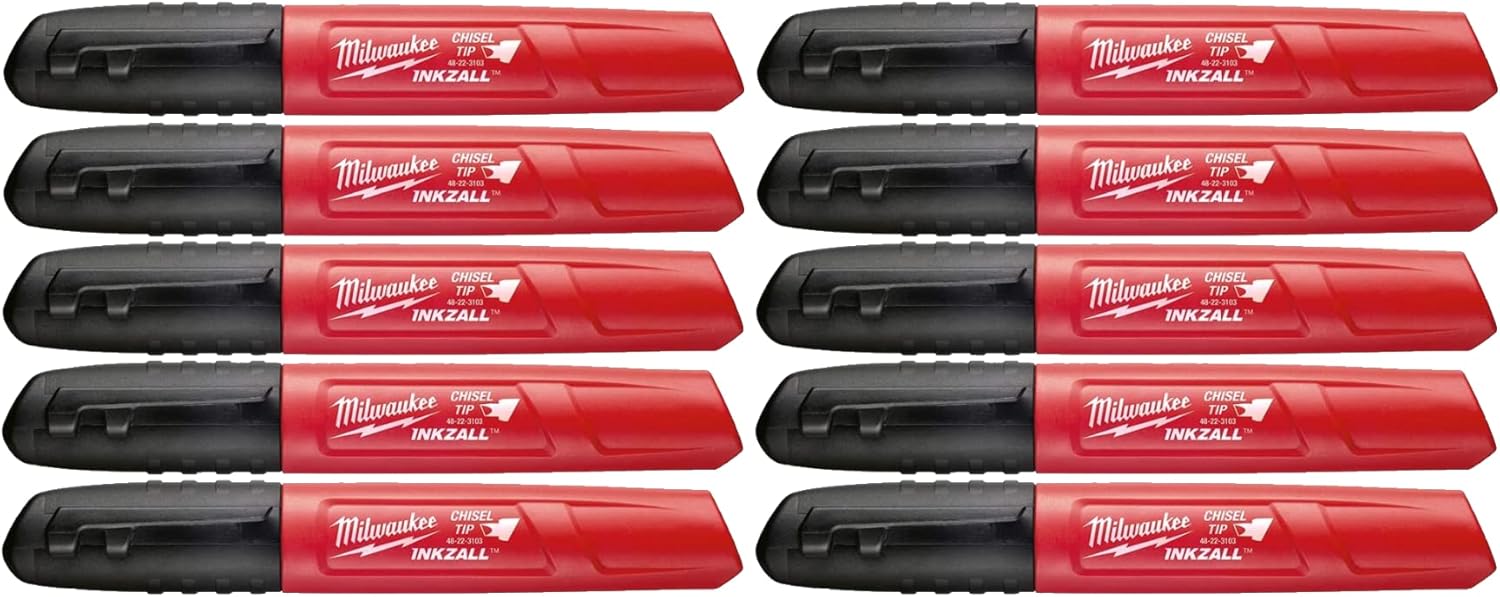 Milwaukee INKZALL Black Medium Chisel Acrylic Permanent Marker (1 Per Card) / Package Size: 1 Each (Pack of 10)