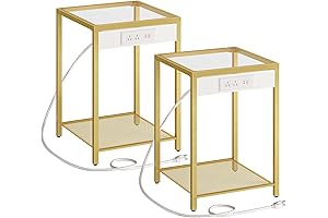 HOOBRO Side Table with Charging Station, Set of 2