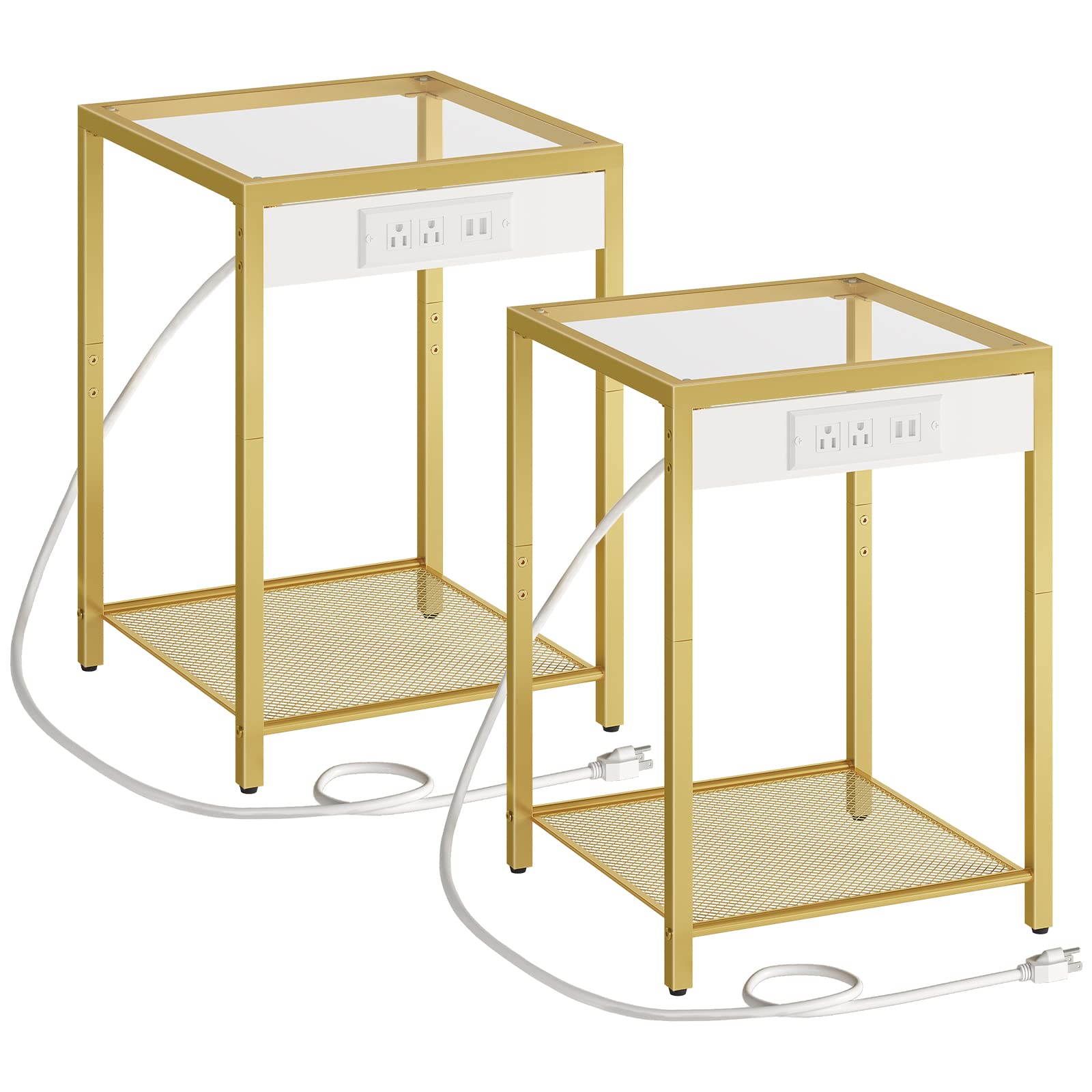 HOOBRO 2Tier Side Table with Charging Station, Set of 2 End Tables