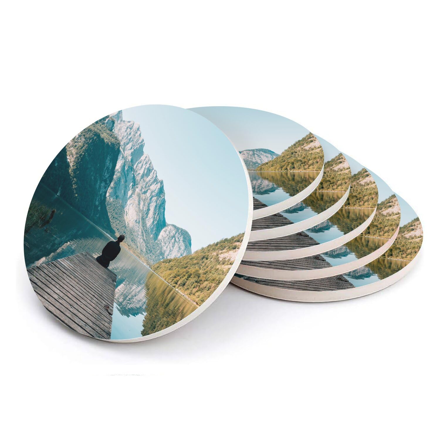 Sous-verre ronds en céramique méditation montagne pour table basse