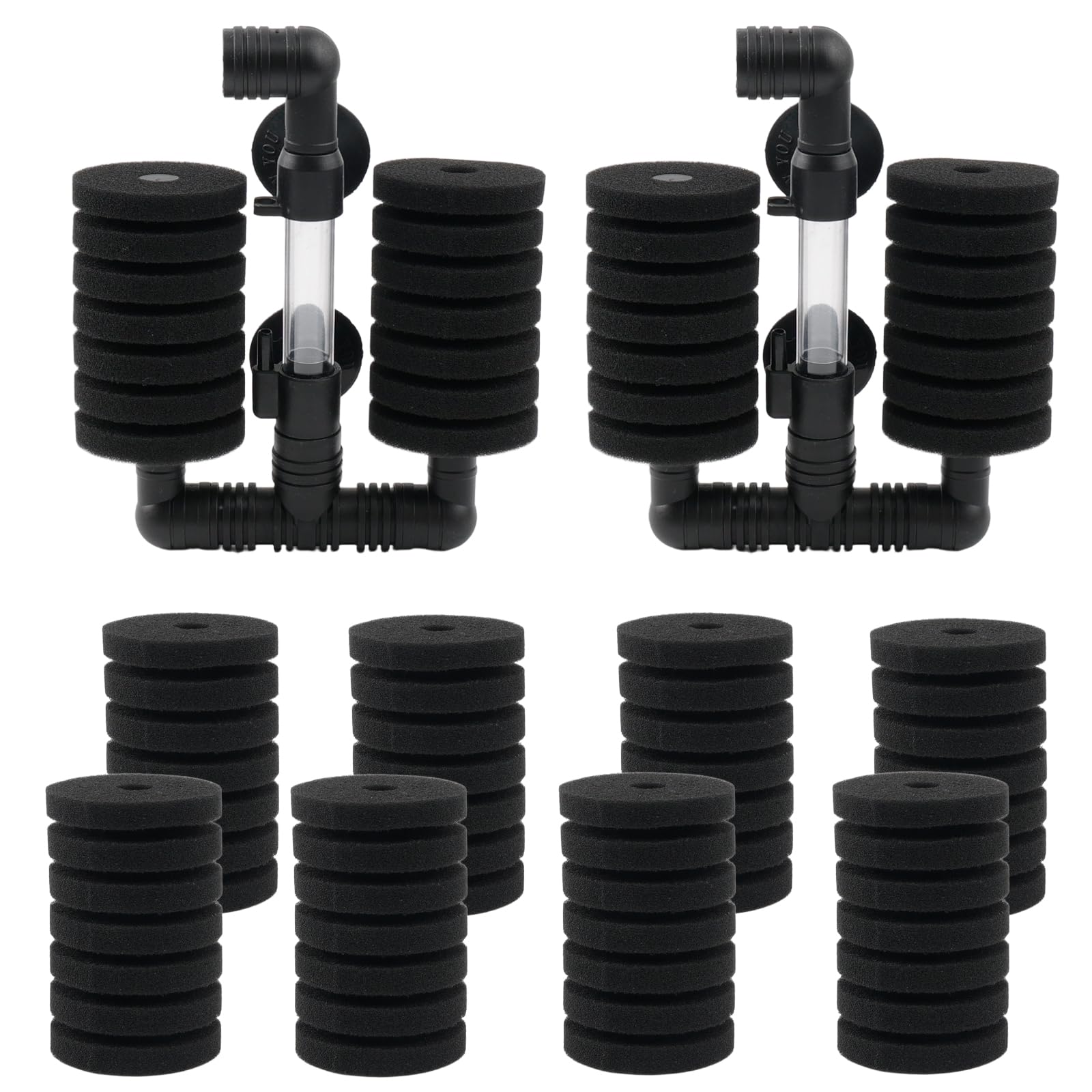 ROSYLEVE 2 Pieces Aquarium Double Sponge Filter Aquarium Set, Air Lifter Aquarium Filter with 8 Replacement Sponges for Biological and Mechanical Filtering, Sponge Filter for Bettas Shrimp Breeders