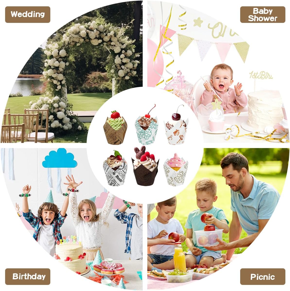 600 Pcs Tulip Cupcake Liners, 6 Style Baking Cups, Paper Wrappers Muffin for Tea Party Wedding Birthday Baby Shower Cake Candy Supplies
