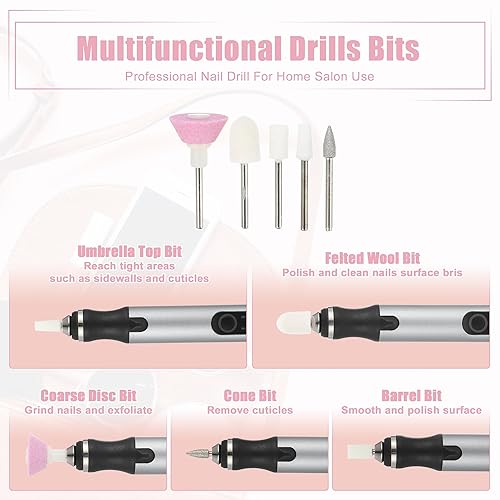 Miniatura 7 de VOCOSTE Kit de taladro de uñas eléctrico inalámbrico, máquina de taladro de uñas de 18000 RPM, taladro de uñas portátil para manicura en el hogar,