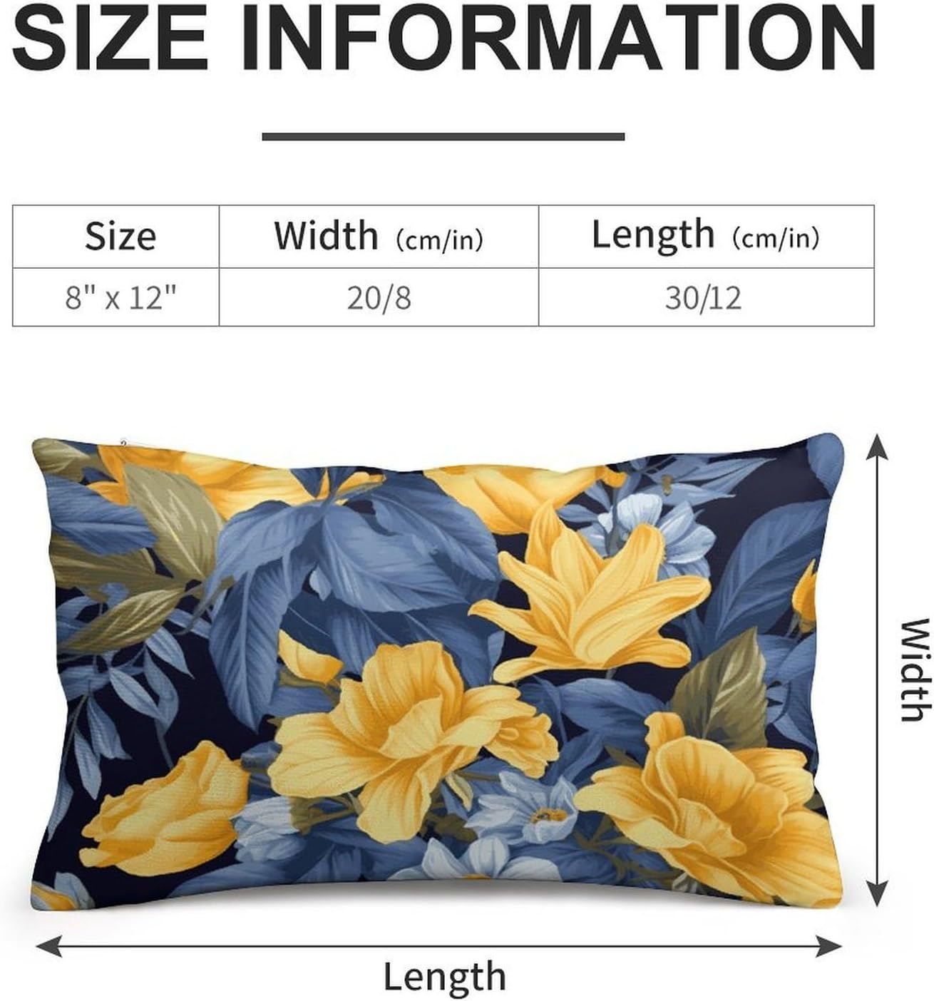 Blue Base Yellow Floral Pillow Cases Queen Size Set of 1 Soft Comfortable Throw Pillows Covers Decorative Pillowcase with Zipper Bed Cushion Covers for Couch Sofa Bedroom 8"x12"