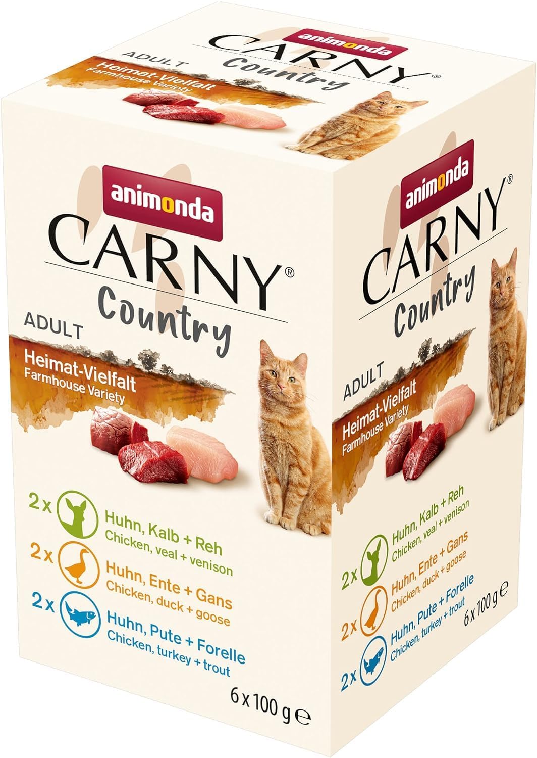 Animonda Carny Adult Karma dla Kotów, Kurczak/Kaczka/Gęś/Indyk Pstrąg/Cielęcina/Sarna, 6x100 g