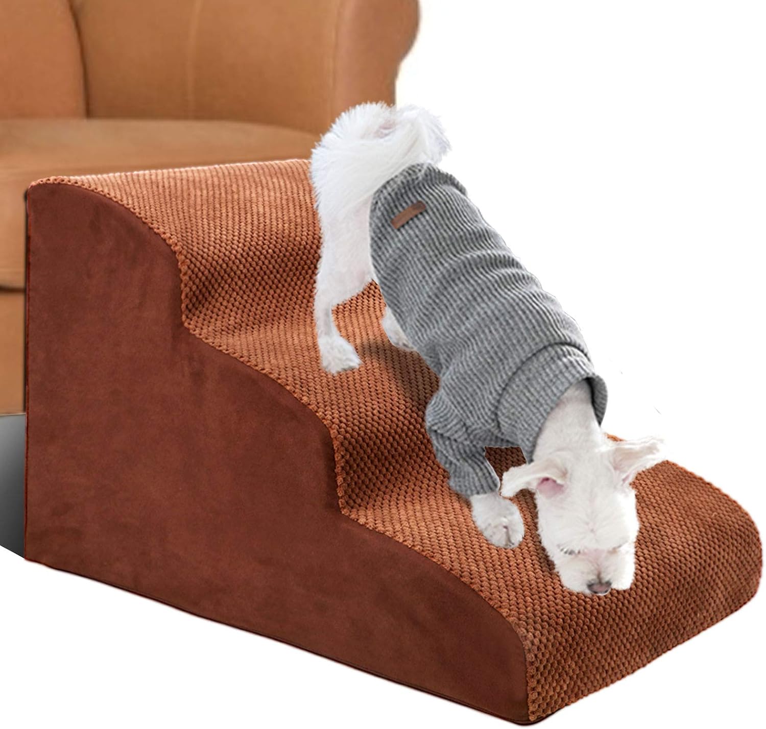 Aone 3-Tiers Sponge Pet Stairs with Non-Slip Silicone Pad, Soft Pet Ladder for Dogs and Cats, Curved Ramp Design Protects Pet Legs,…