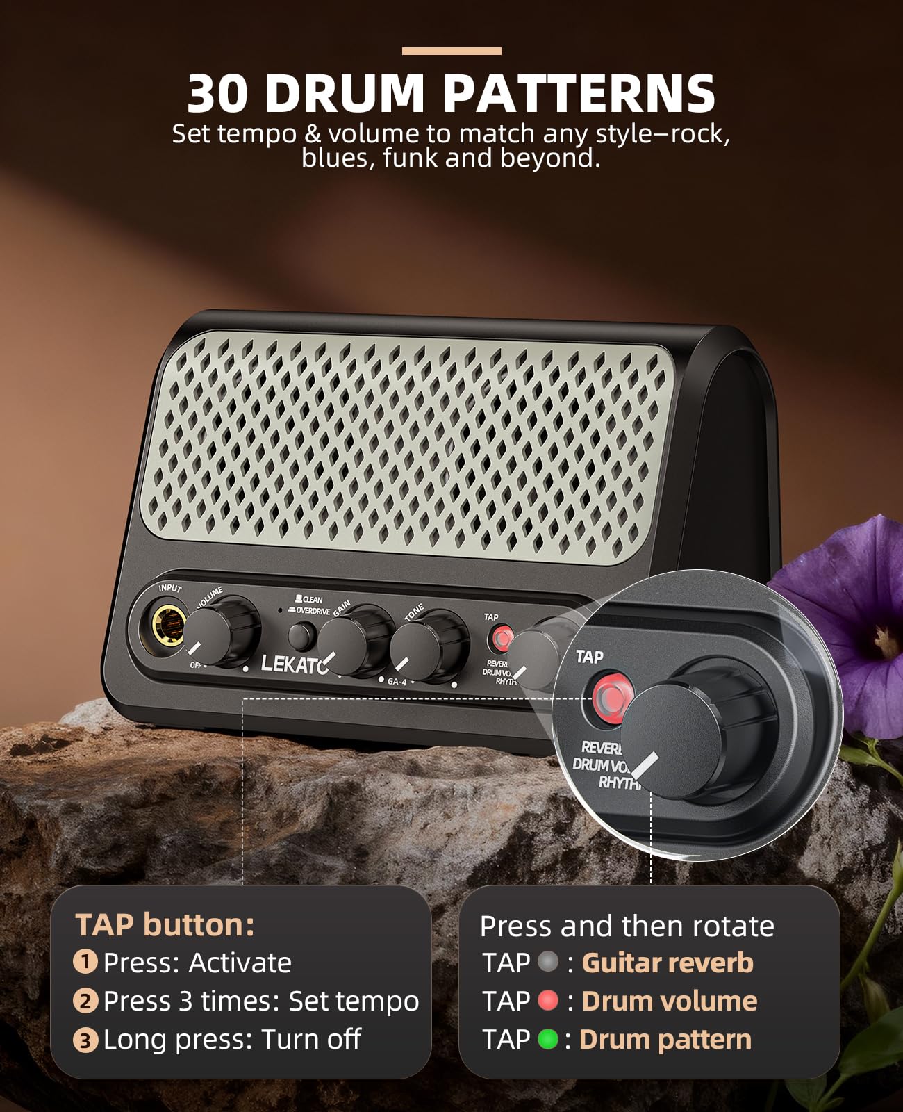 LEKATO Mini amplificatore per chitarra elettrica 10W con Bluetooth Clean Overdrive Reverb