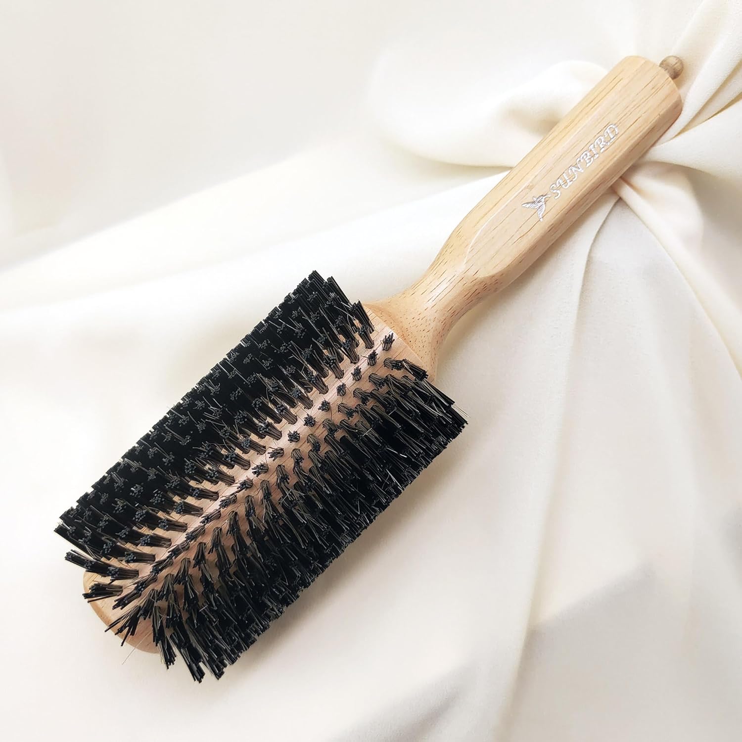 SUNBIRD Professional Round Brush for Blow Drying - Salon-Style Curls & Shine, Wooden Handle & Nylon Bristles Hair Styling Tool - Essential for Volume, Bouncy Curls & Smooth Hair (2.6inch)