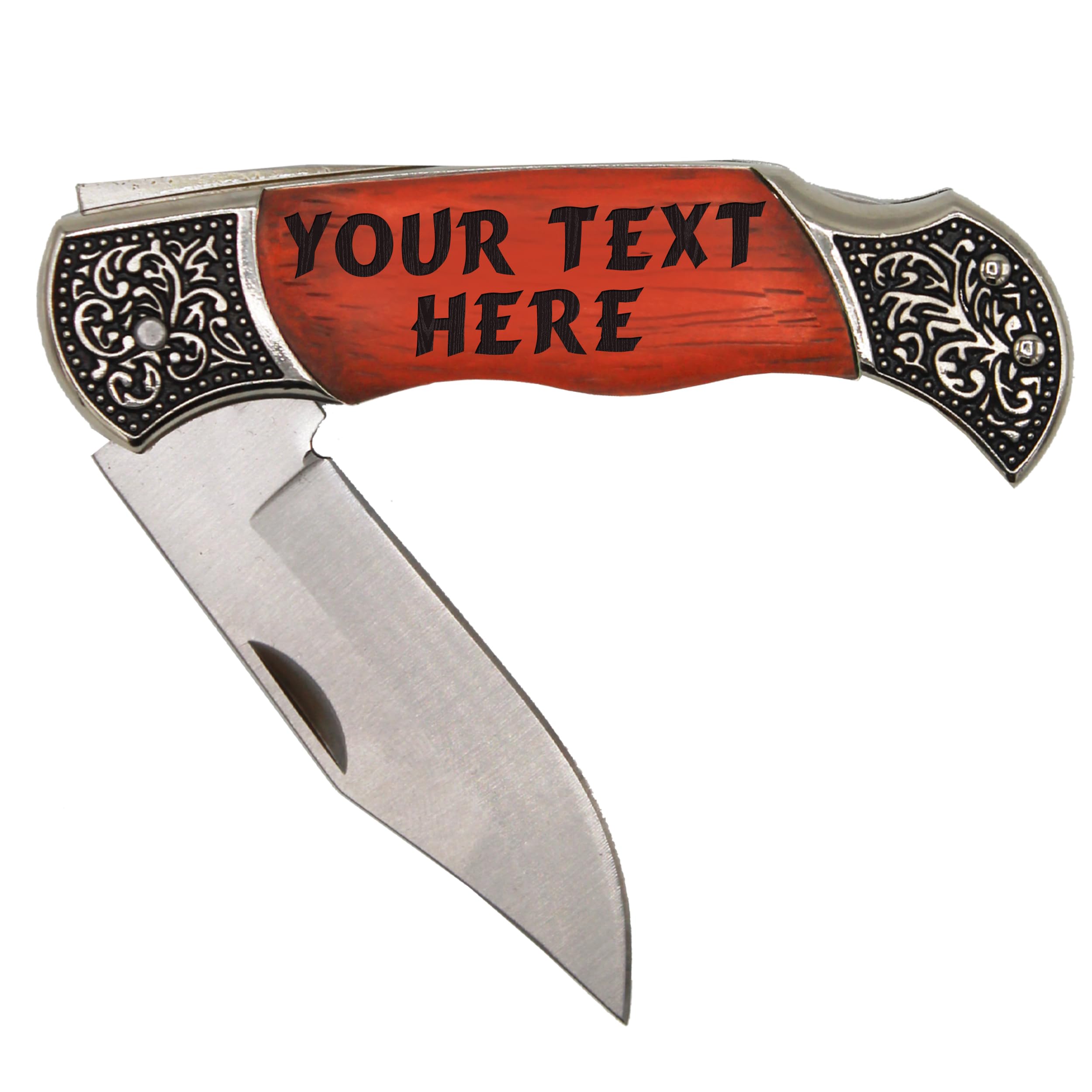 Customized Rosewood Handle Pocket Folding Knife with Engraving - Wedding Groomsmen - Personalized Monogrammed and Engraved (Custom Personalized 2 Lines)