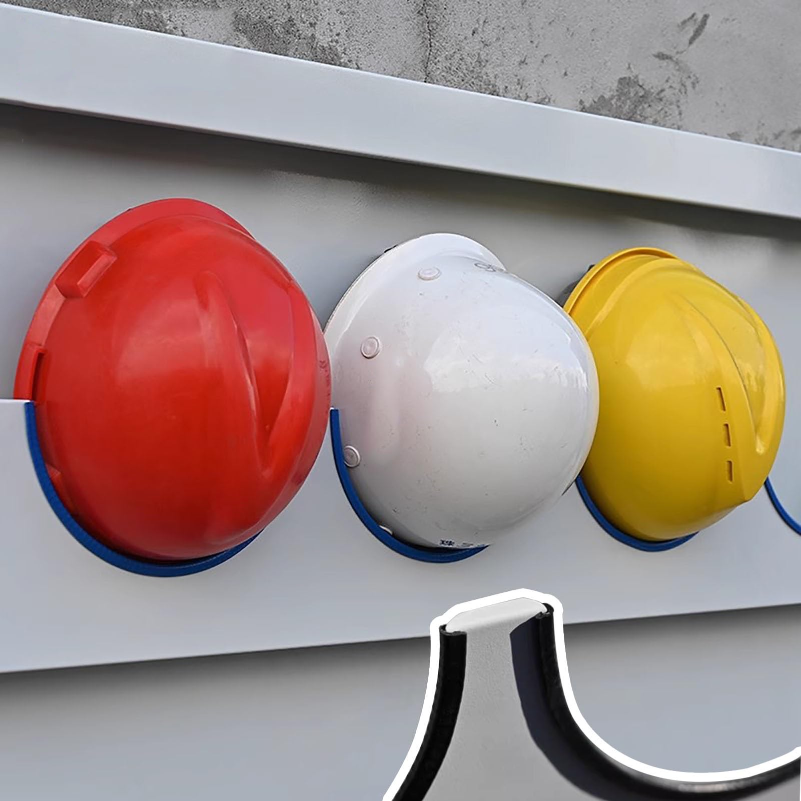 Casco Obra Soporte de Pared para Casco de Seguridad con Tira de Goma Blanda, Soporte para Casco de Motocicleta / Soporte para Colocar Casco de Seguridad, Soporte para Gorras de Seguridad(Hold 8 hats)