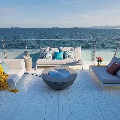 Miniatura 8 de Elementi Lunar Fire Bowl - Mesa redonda para fogata de 42 pulgadas, calentador de hormigón para patio, encendido electrónico, cubierta de chimenea