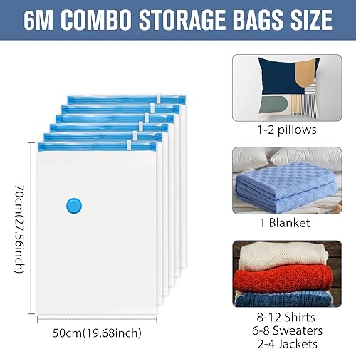 Miniatura 2 de BoxLegend Bolsas de almacenamiento al vacío con bomba de mano, 6 bolsas medianas de 19.68 x 27.56 pulgadas, bolsas gruesas de sellado al vacío para