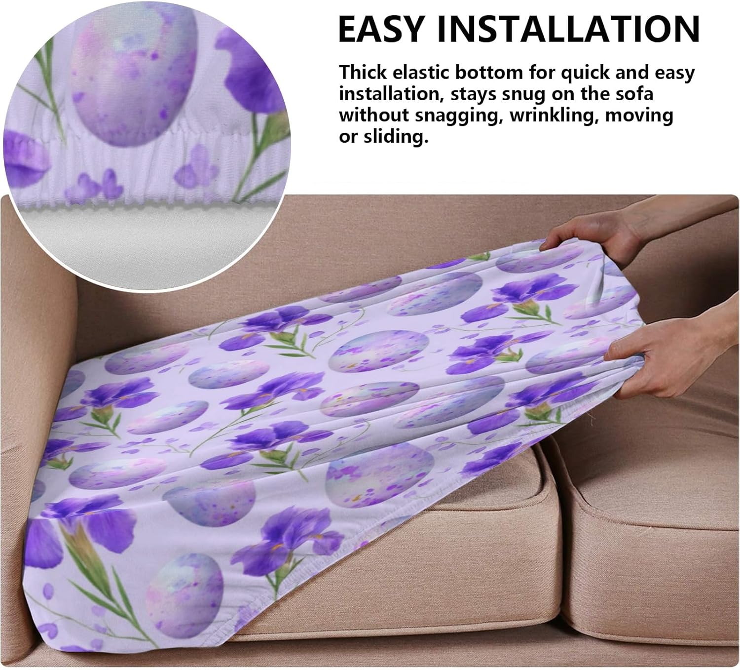Watercolor Iris Easter Purple Loveseat Covers Couch Covers for 2 Cushion Couch, 2-Piece Stretch Sofa Slipcovers Anti-Slip Washable Furniture Protectors for Dogs Pets