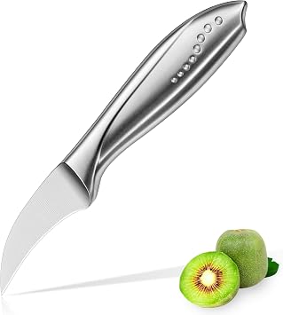 WELLSTAR 2.5 Inch Birds Beak Paring Knife, Sharp High Carbon Stainless Steel Curved Blade for Fruit and Vegetable Peeling Garnishing Cutting Silver
