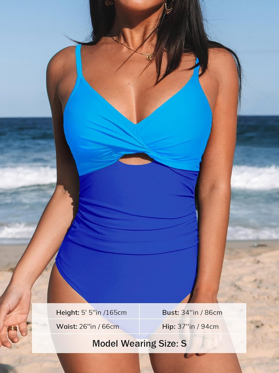 CUPSHE One Piece Swimsuit for Women Bathing Suits Twist Front Cutout Adjustable Straps Ruched Swimwear - Image 4
