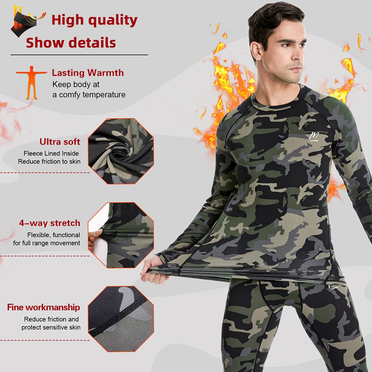 MeetHoo Biancheria Intima Termica Uomo, Biancheria Funzionale Uomo Quick Dry Maglia Termica Invernali da Sport Compression Baselayer per Corsa Ciclismo Calcio