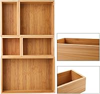 Vista 3 de Lawei Juego de 5 cajas organizadoras de cajones de bambú, kit de caja de almacenamiento de escritorio, contenedores de almacenamiento de cajones