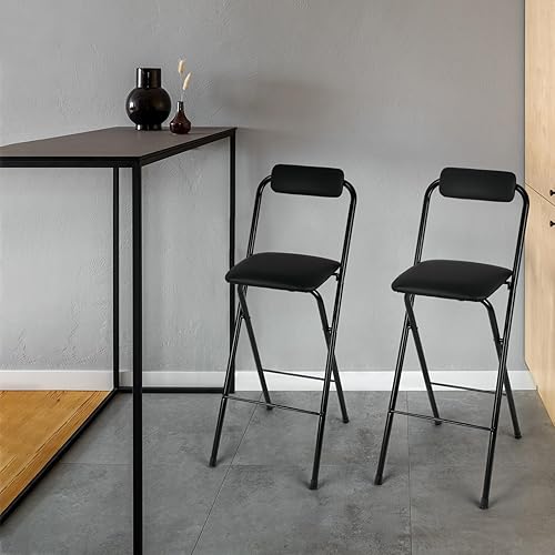 Miniatura 6 de Taburete de bar plegable con respaldo, taburete plegable de cuero acolchado de altura de mostrador, taburete plegable portátil para acampar al aire