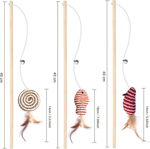 Miniatura 2 de Juguetes para gatos de interior 3 varitas de madera natural de 16 pulgadas con recambios para ejercicio y juego de gatitos, 5 palitos de hierba