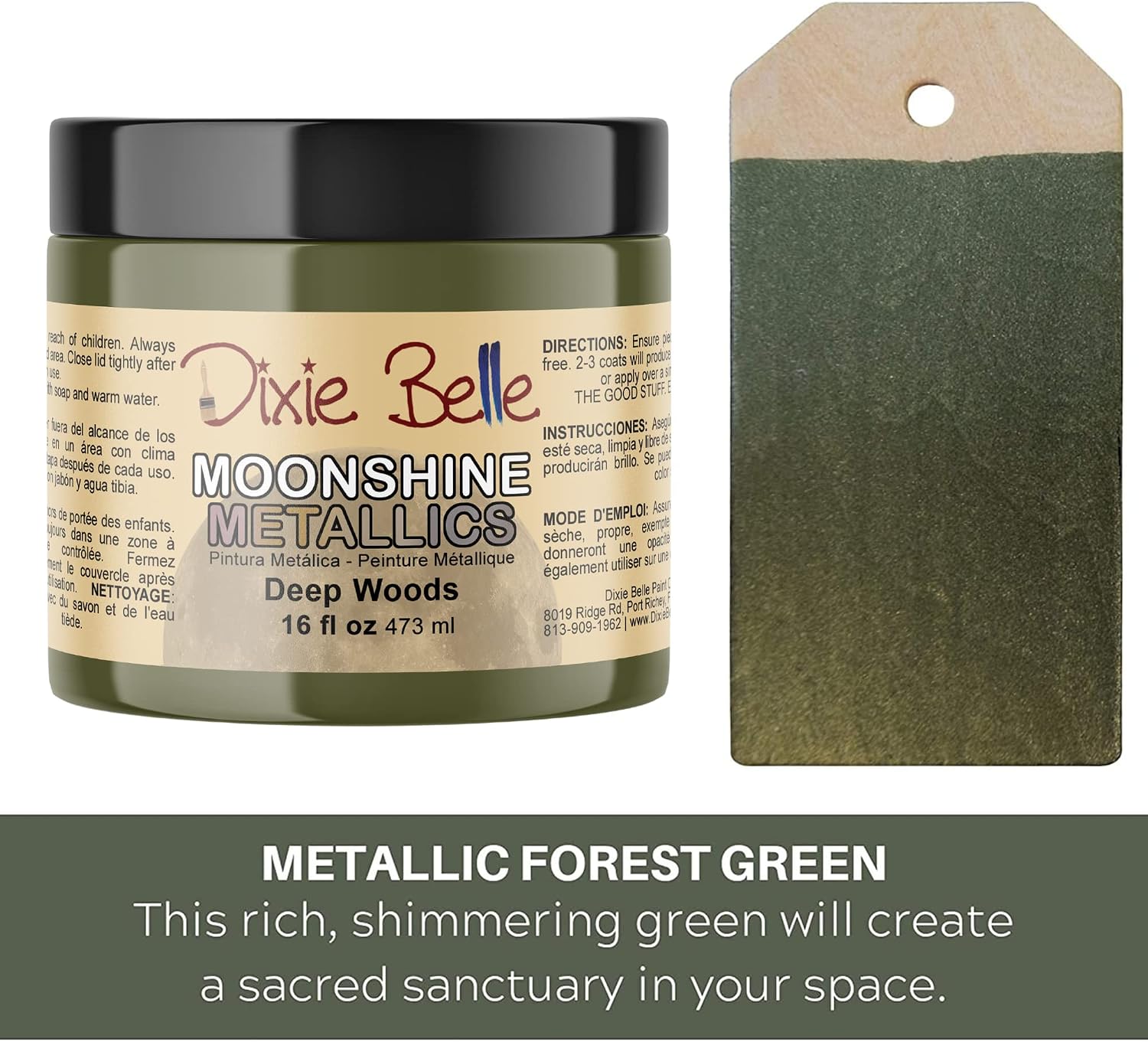 Dixie Belle Moonshine Metallics - Deep Woods (16oz) - Water-Based Shiny Chalk Mineral Paint - Metallic DIY Furniture Paint