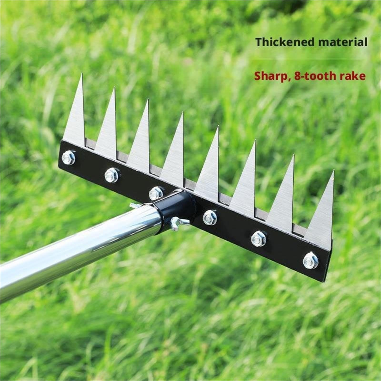 Rastrello for prato resistente, 8 denti, manico regolabile, strumento for allentare il terreno in acciaio inossidabile for giardino