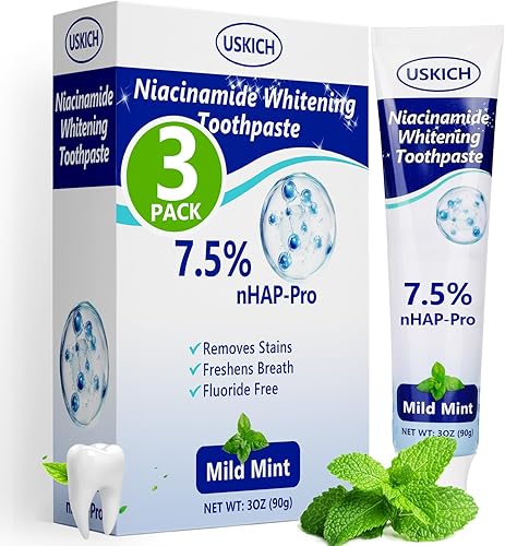7.5% Pasta de dientes con nano-hidroxiapatita, paquete de 3 pastas de dientes blanqueadoras de aliento fresco para remineralizar el esmalte y alivio