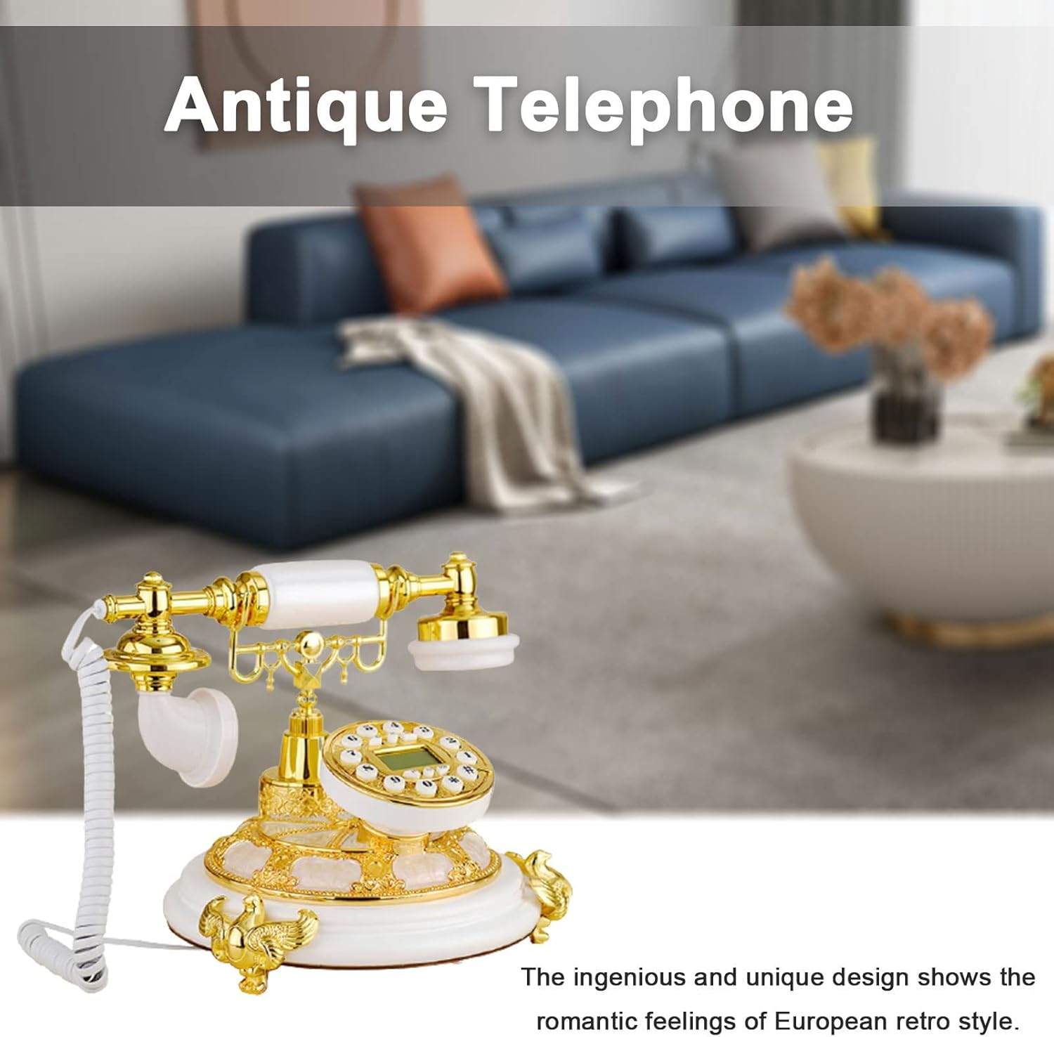Antique Antique Wired Phone with LCD Display and Redial Button, Vintage Push Button Phone for Home, Office and Hotel