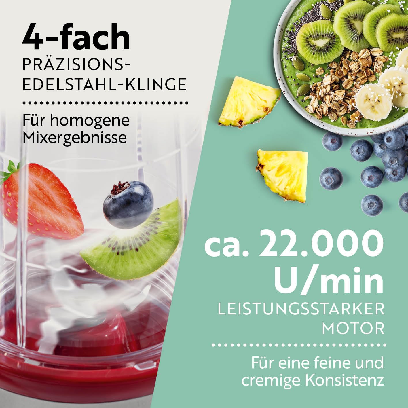 GOURMETmaxx Mr. Magic Power Pro Mixer 400 Watt | Smoothie Maker mit to go Deckel | Standmixer mit Mixbecher & Frischhaltedeckel zum Aufbewahren | Blender mit Zubehörset L für Shakes, Smoothies etc.