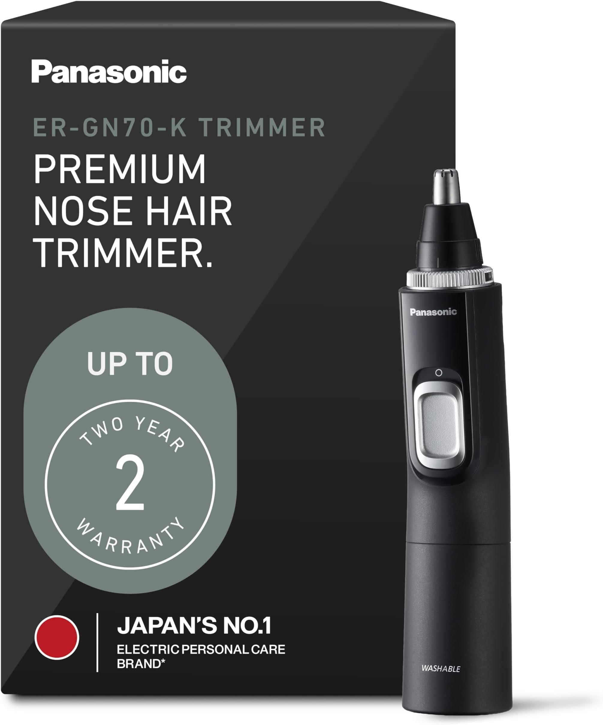 Panasonic Men's Ear and Nose Hair Trimmer with Vacuum System Wet Dry Hypoallergenic High Performance Dual Edge Blades - ER-GN70-K, Black