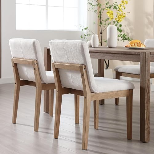 Miniatura 8 de chairus Juego de 2 sillas de comedor tapizadas de tela sin brazos, sillas auxiliares modernas de mediados de siglo con patas de madera maciza