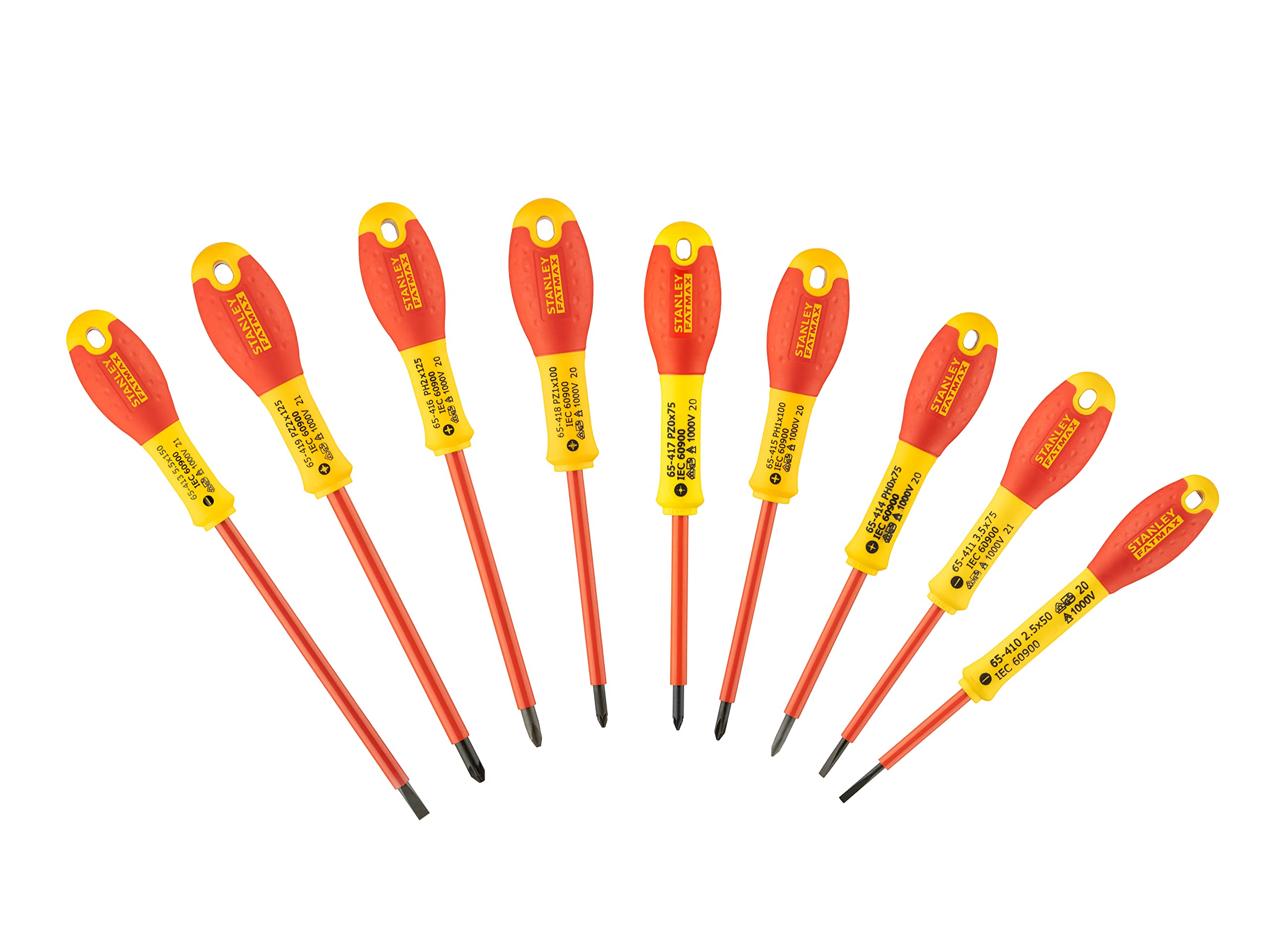 Jeu de 10 Tournevis - STANLEY FATMAX - FMHT62573-0 - Isolés 1000V - Electricien + Phillips + Pozidriv + Testeur