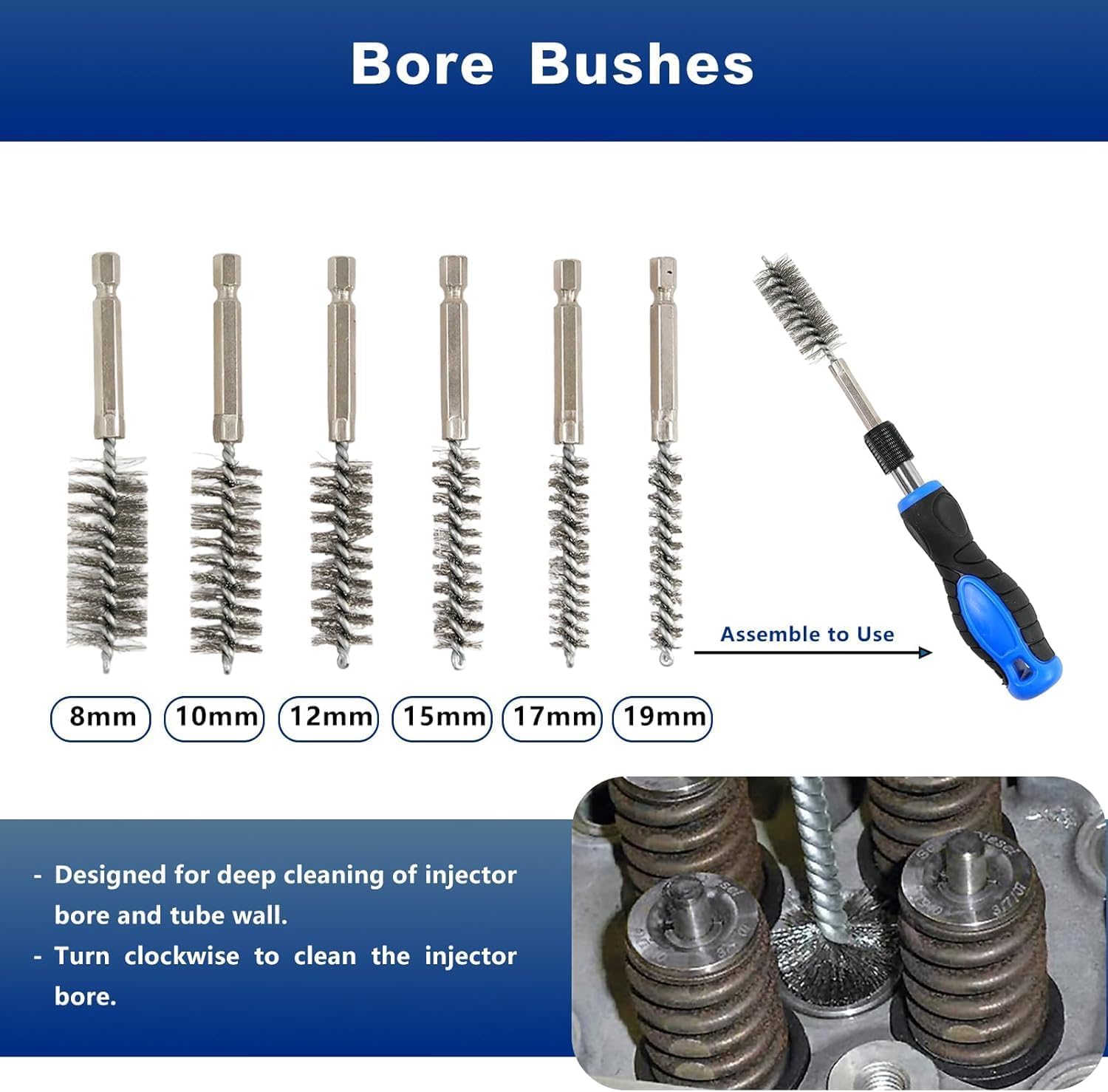 17 Pcs 8090S Professional Diesel Injector Seat Cleaning Kit, Premium Stainless Steel Helix Brushes, Diesel Injector Seat Replacement Tool for Removing Injector Seats and Cups Carbon Deposits