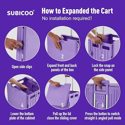 Miniatura 5 de Carrito utilitario plegable portátil, carrito de compras, carrito de compras, caja de herramientas plegable, con tapa, cesta en 4 ruedas giratorias,