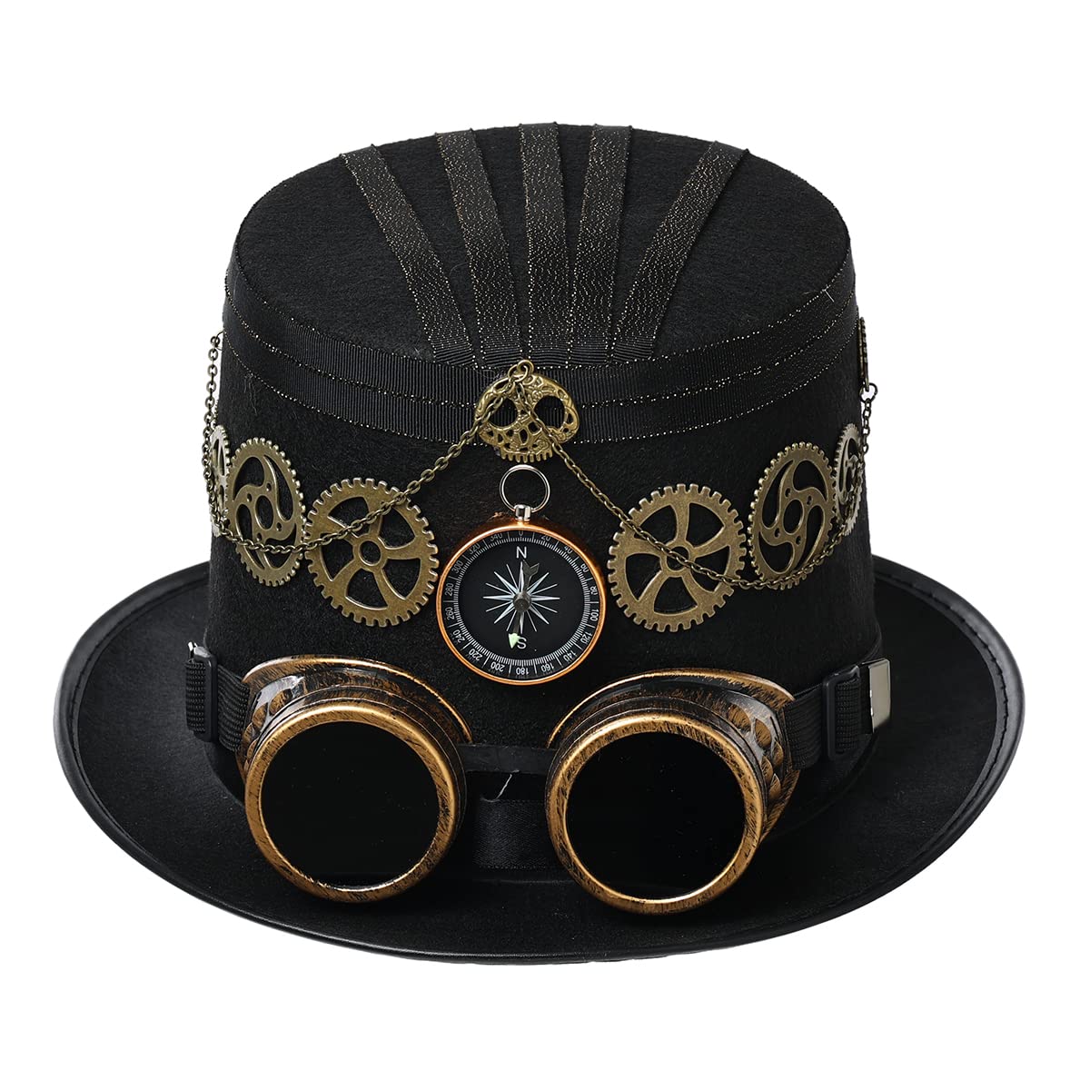 BLESSUME Steampunk Top Hat with Goggles for Carnival, Halloween, Theme Party (M,Black) — image 1
