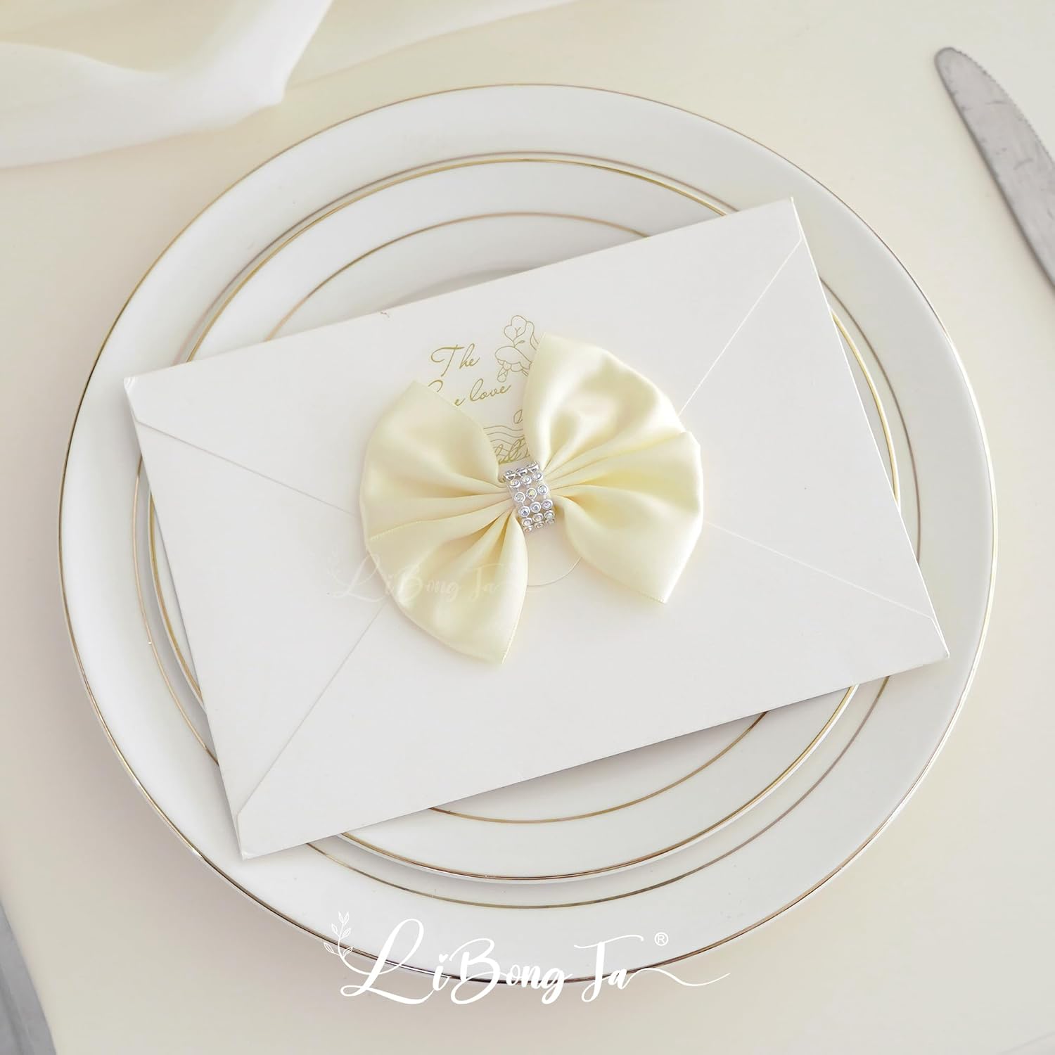 3.5" Ivory Satin Bow Premade Bows, Ivory Ribbon Bows for Presents, Self Adhesive Bows with Rhinestone, Christmas Bows for Gift Wrapping, Treat Bags, Wine Bottle, Party Favors-12 Counts - Image 7